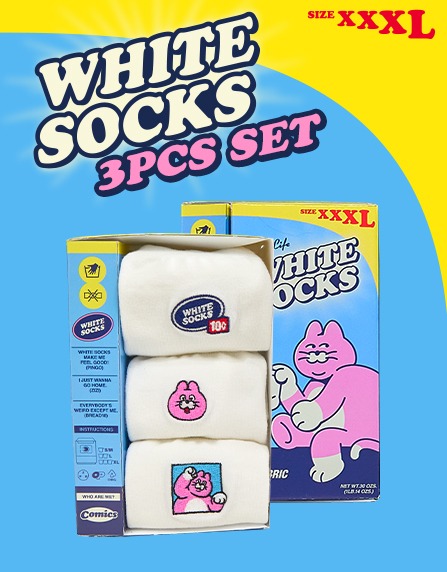 White Socks 3PCS SET Unisex [SIZE M]